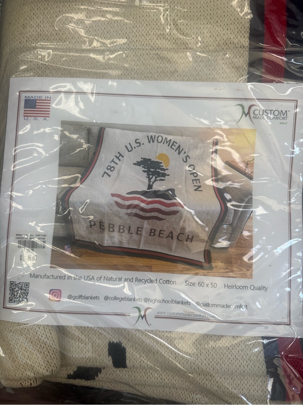Pebble Beach 78th U.S. Women's Open Throw Blanket - Cream/Red/Black